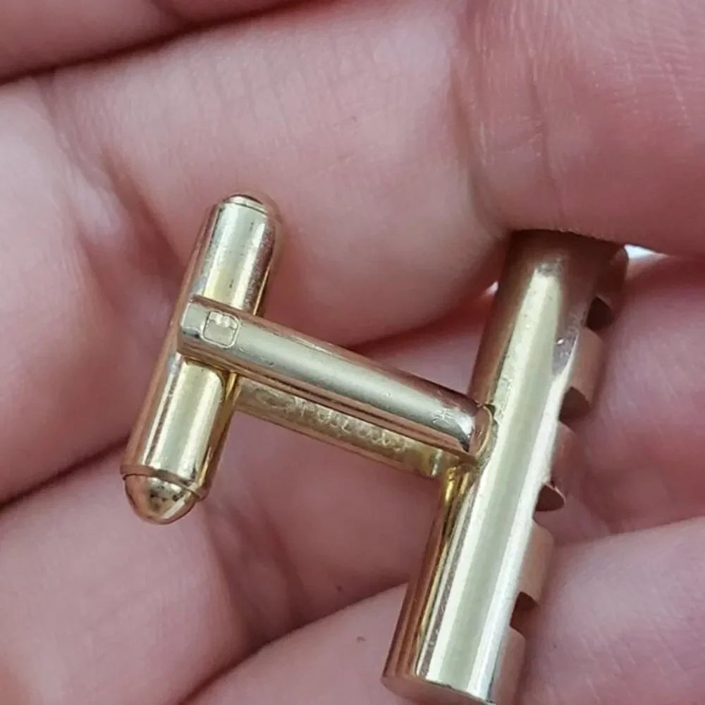 Shields Cuff Links Gold Tone Rectangle Stripe‎ Tube